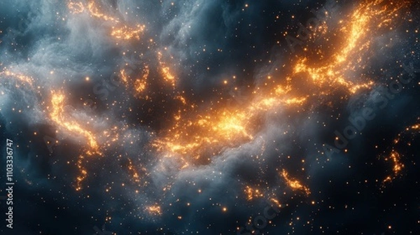 Fototapeta Glowing Cosmic Cloud in Deep Space with Twinkling Stars