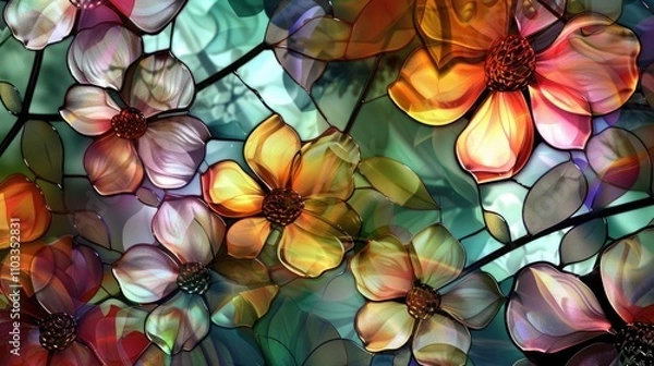 Fototapeta Stained glass window with colorful flower