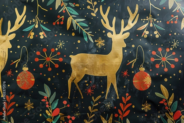 Fototapeta close up horizontal image of a colorful christmas themed wrapping paper