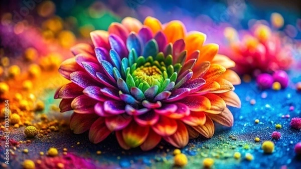Fototapeta Beautiful Flower Decorated with Vibrant Colorful Powder in Stunning Tilt-Shift Photography for a Unique and Artistic Perspective of Nature's Palette