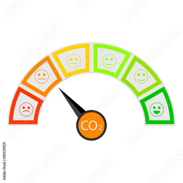 Fototapeta Co2 indicator score for measuring pollution air, level detection sustainability, atmosphere rating, evaluation, vector illustration
