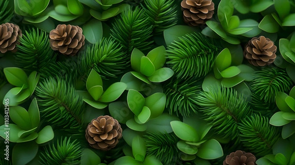 Fototapeta Natural greenery and pine cones in a lush forest setting nature scene close-up view tranquil environment eco-conscious concept