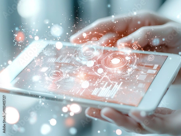 Fototapeta Ai generated insights on data interaction digital space tablet technology informative environment close-up viewpoint