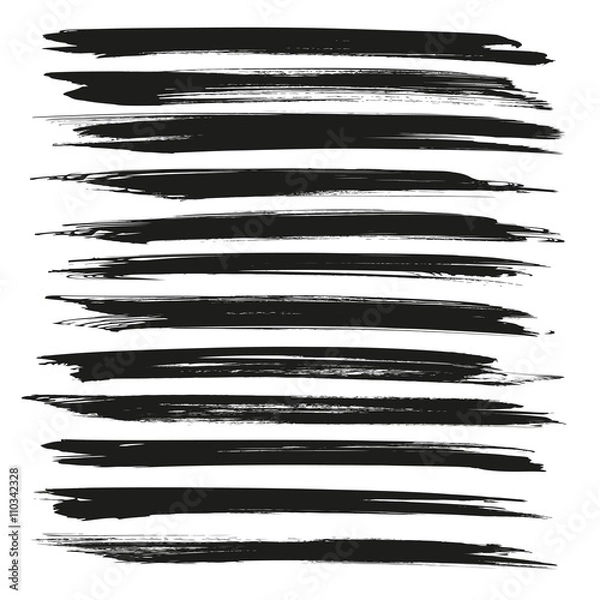 Obraz Abstract black vector brush long strokes big set isolated on a w