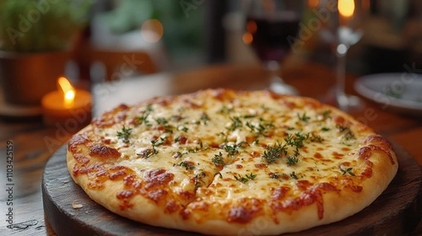 Obraz Cheesy garlic pizza bread with golden edges