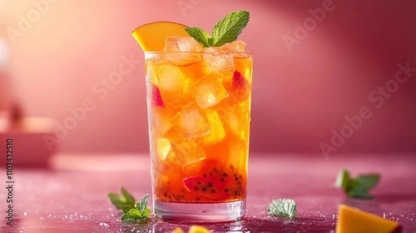 Obraz Mango and passion fruit iced tea with mint