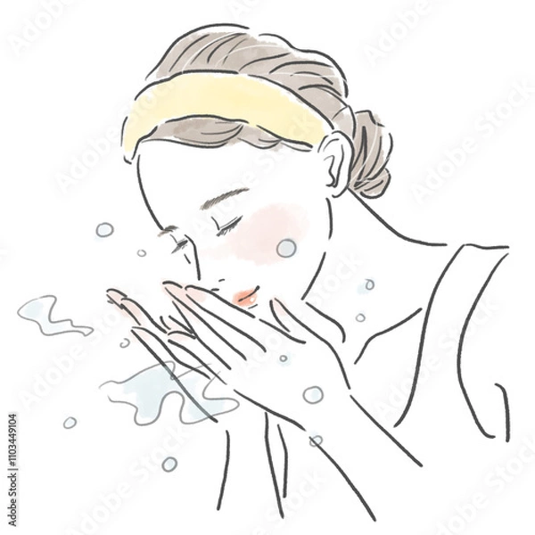 Obraz 水で洗顔している女性の上半身