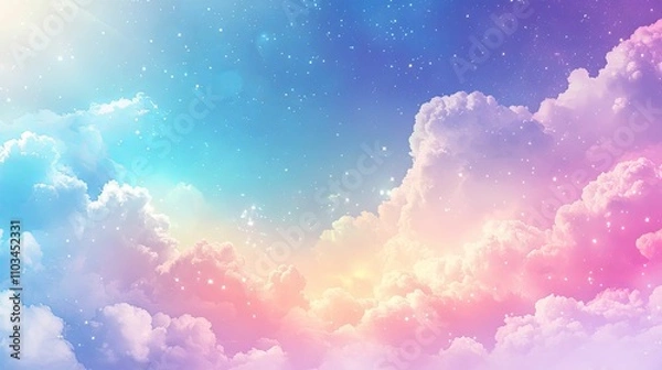 Fototapeta Pastel Cloudscape with Sparkling Stars Above