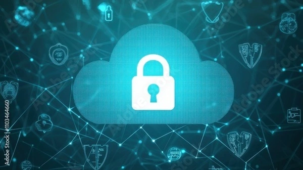 Fototapeta Cloud-based security network protection digital environment infographic concept global reach for enhanced cybersecurity awareness