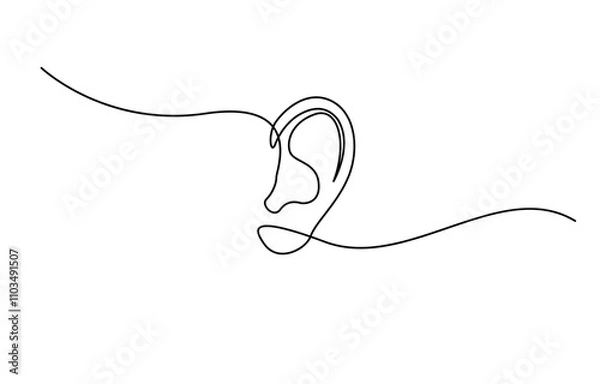 Fototapeta Human ear continuous line art drawing, with white background, Vector illustration, Vector illustration of human ear continuous single line drawing, Continuous one line drawing of human ear.