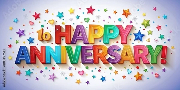 Fototapeta Colorful Happy Anniversary Typography Banner with Stars on Bright Background for Celebratory Occasions and Festive Events