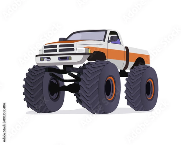 Fototapeta Exterior of monster truck isolated on the white background.  Colored flat vector illustration
