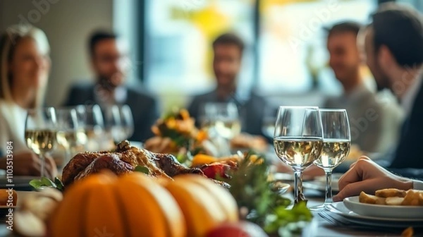 Obraz A professional leading a meeting while Thanksgiving accents enhance the office ambiance