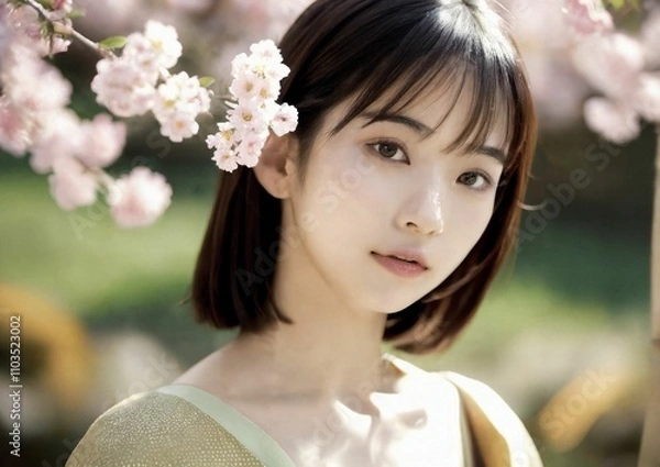 Fototapeta アルゴリズムの彩 -Algorithm Irodori- 「AIが描く美の世界：未来の日本人美女たち」