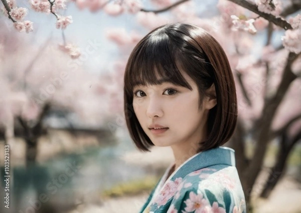 Fototapeta アルゴリズムの彩 -Algorithm Irodori- 「AIが描く美の世界：未来の日本人美女たち」