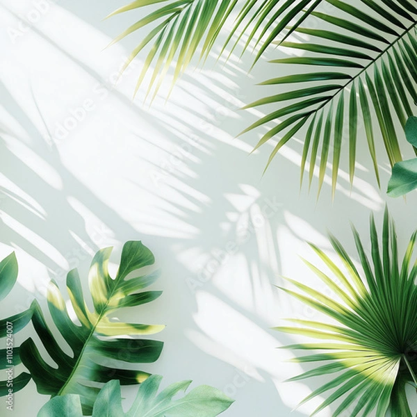 Fototapeta background, background for text or product, product, design and graphics.exotic plants, palm trees on a light background.