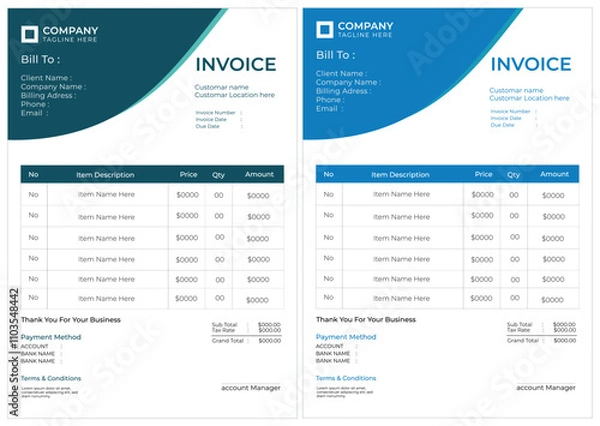 Obraz Creative, modern, unique, clean, and professional corporate company business letterhead and invoice template design