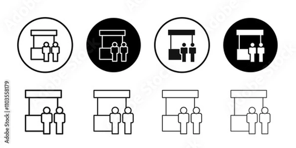 Fototapeta exhibition stand booth icon logo sign set vector outline