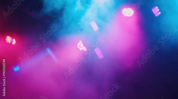 Fototapeta Colorful stage lights create an energetic atmosphere at a live music event in a dimly lit venue