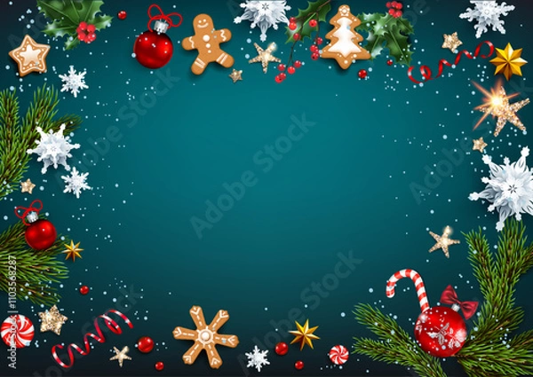 Fototapeta Dark Christmas flat lay background