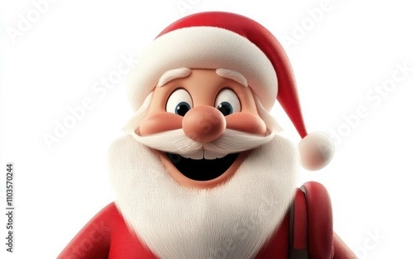 Fototapeta A 3D-rendered, cartoon Santa Claus face with a black hole for the mouth, set against a white background. 