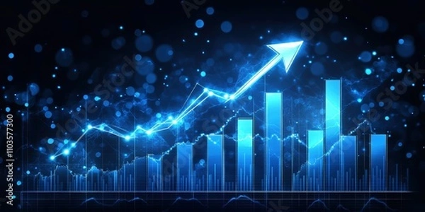 Fototapeta Abstract Stock Market Graph with Rising Blue Line on Dark Background, Financial Growth Concept and Visual Data Analysis for Business Success