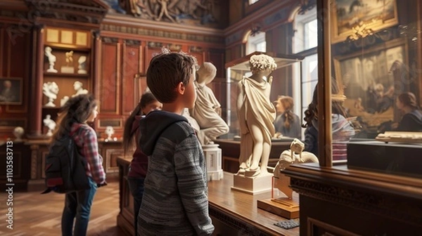 Obraz Inquisitive Russian Children Exploring History Museum: Educational and Cultural Image