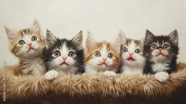 Fototapeta Adorable Multicolored Kittens in a Basket