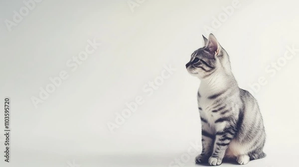 Fototapeta Relaxed Silver American Shorthair Cat Profile View