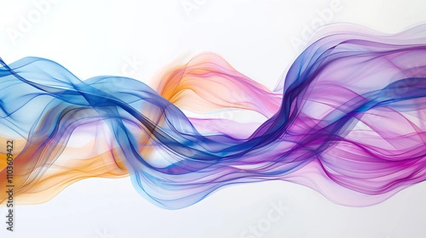 Fototapeta A vibrant, flowing abstract wave of colors including blue, purple, pink, and orange, creating a dynamic and energetic composition on a white background. Brush strokes blend seamlessly