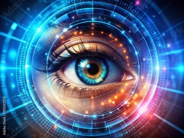 Fototapeta Futuristic Digital Eye Interface Concept Illustrating Advanced Sci-Fi Technology with Rule of Thirds Composition for a Captivating Visual Experience