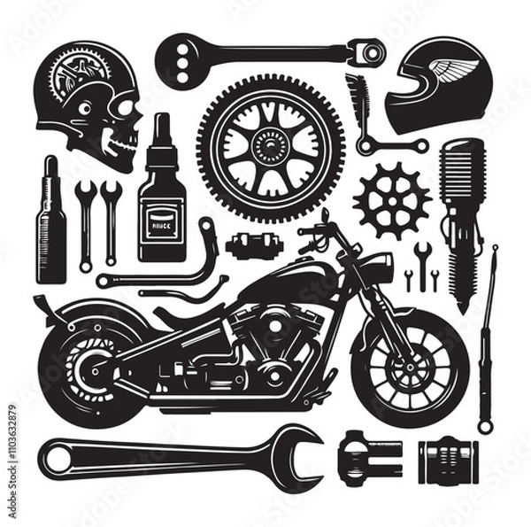 Obraz motorcycle elements silhouette vector illustration