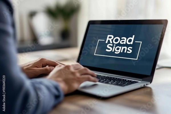 Obraz Road Signs Displayed on Laptop Screen