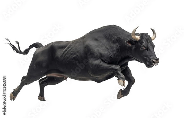 Obraz Dynamic Side View of an Angry Bull isolated on white or transparent background, png clipart, design element