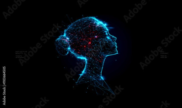Obraz Female silhouette low poly technology background with geometric digital art