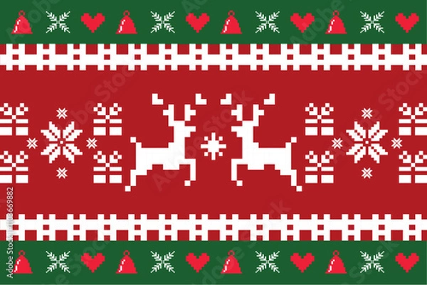 Obraz Seamless knitted christmas red and green pattern