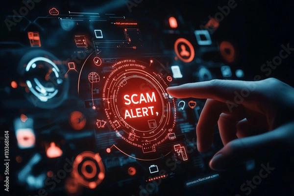 Fototapeta Ai generated scam alert display digital space technology visualization cybersecurity environment close-up viewpoint awareness concept