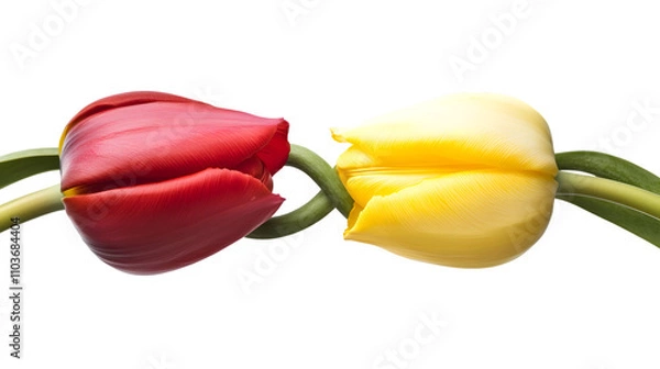 Fototapeta A pair of intertwined tulip isolated on white background