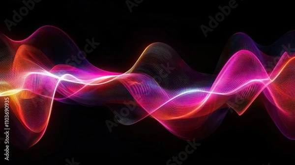 Fototapeta Abstract Colorful Light Waves Flowing Dark Background