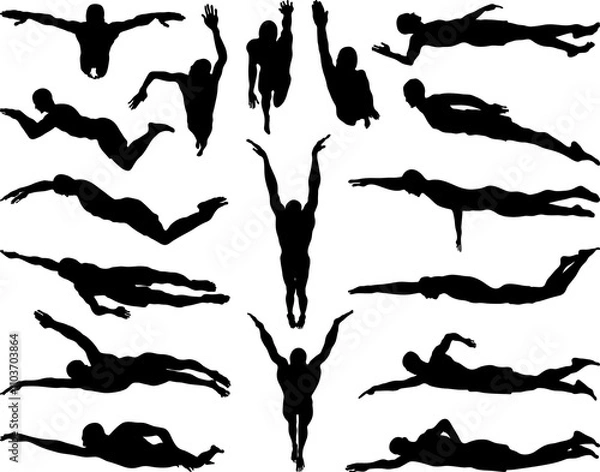Obraz Black silhouettes of swimmers 