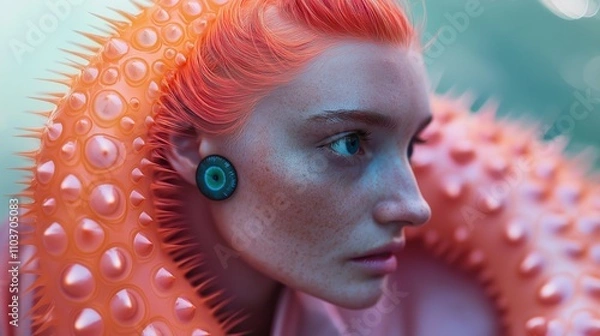 Obraz portrait of a person with a red hair and octopus wrapped around her face