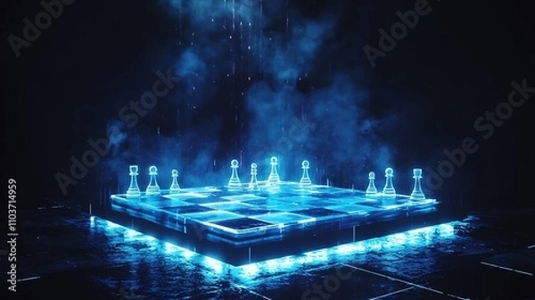 Fototapeta Floating Liquid Light Chessboard Suspended Above Glowing Platform