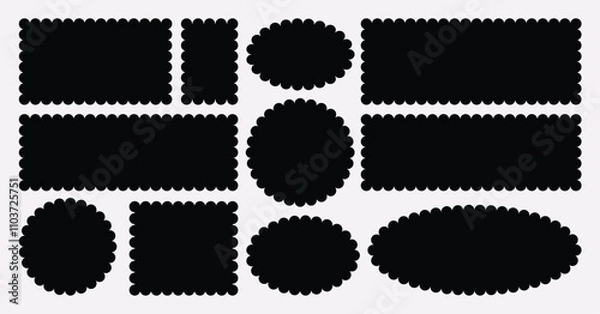 Obraz Zig zag edge rectangle, circle, oval shape collection. Jagged rectangle, oval and circle. Isolated elements for design of text box, badge, banner.	