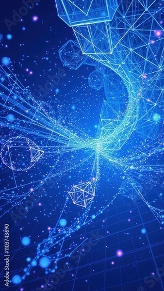 Fototapeta Abstract representation of technological particles interacting with a complex mesh background, mesh, complex patterns, technology, high tech, particle physics