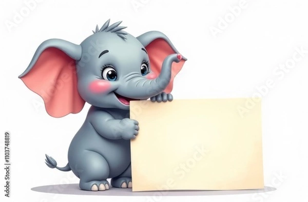 Fototapeta Cartoon elephant with blank sign