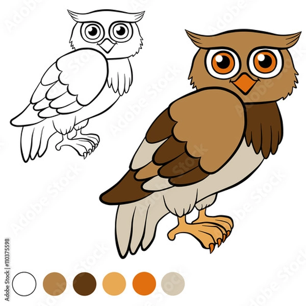 Fototapeta Coloring page. Color me: owl. Little cute owl.