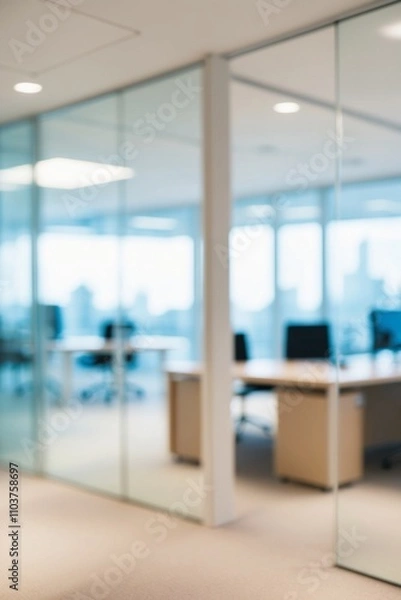 Obraz Blurred modern office space,met room and open workstations that convey professionalism and tranquility.