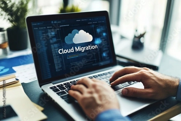 Obraz Cloud Migration Process on Laptop