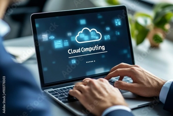 Fototapeta Cloud Computing on Laptop - Digital Technology