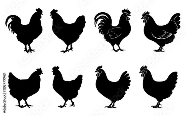 Fototapeta Hen silhouette set vector on white background.